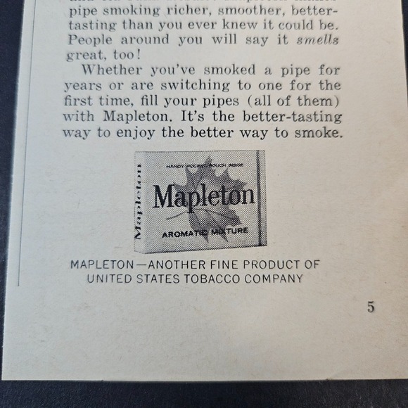 1964 Mapleton Pipe Smoking Tobacco Vintage Print Ad Aromatic Mixture Bar Mancave - Picture 3 of 4